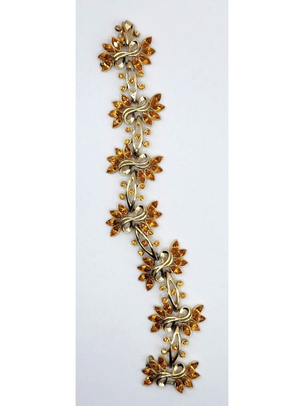 Vintage Ora Gold Tone Bracelet Golden Rhinestones Floral MCM Elegant Jewelry - Picture 2 of 12